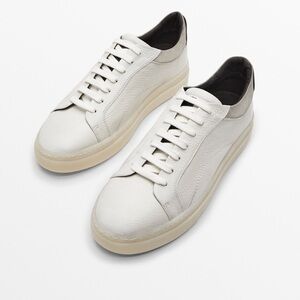 NWT. Massimo Dutti White Nappa Leather Trainers. Size 12.